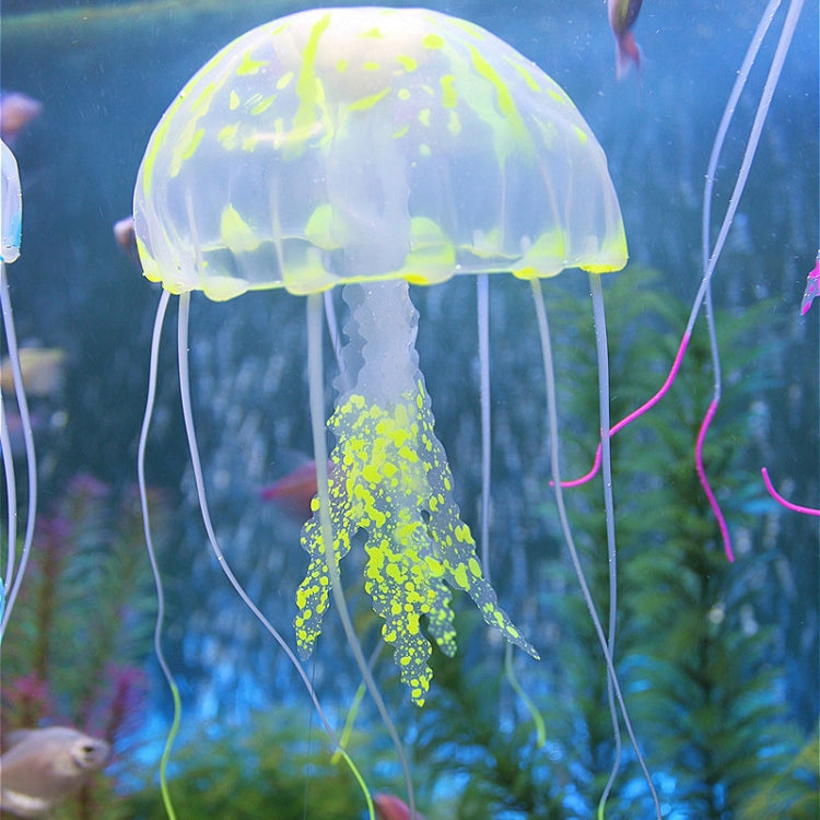Aquarium Articles Decoration Silicone Simulation Fluorescent Sucker Jellyfish, Size: 8*20cm(Yellow)