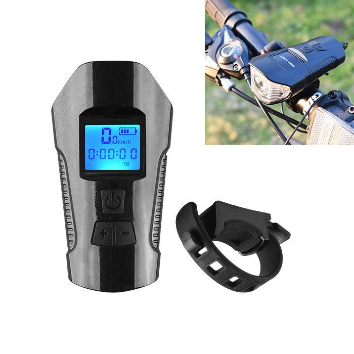 350LM USB Charging Waterproof Snap-on Bicycle Headlight with Speaker & Stopwatch Function (Black)