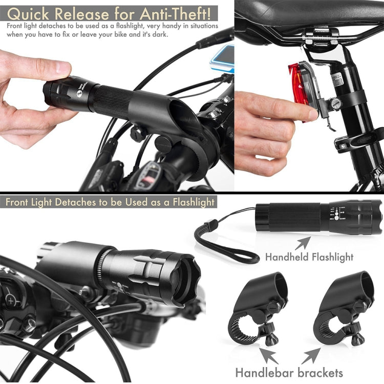 5W Mountain Bike Headlight Charging Zoom Glare Waterproof Flashlight Set Car Headlight x 2 + Taillight x 2 (Set Three)