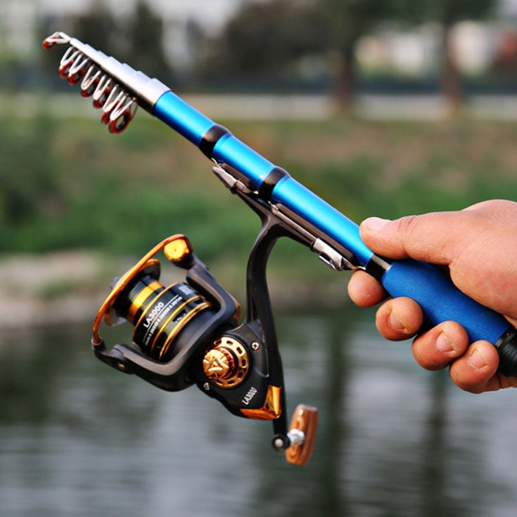 36cm Portable Telescopic Sea Fishing Rod Mini Fishing Pole, Extended Length : 2.1m, Blue Clip Reel Seat
