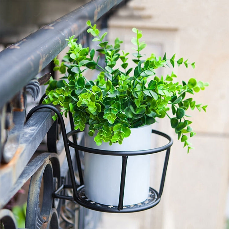 Iron Metal Railing Potted Plant Shelves Hanging Flowerpot Rack (Black)