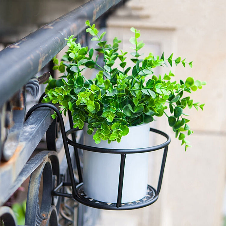 Iron Metal Railing Potted Plant Shelves Hanging Flowerpot Rack (Black)