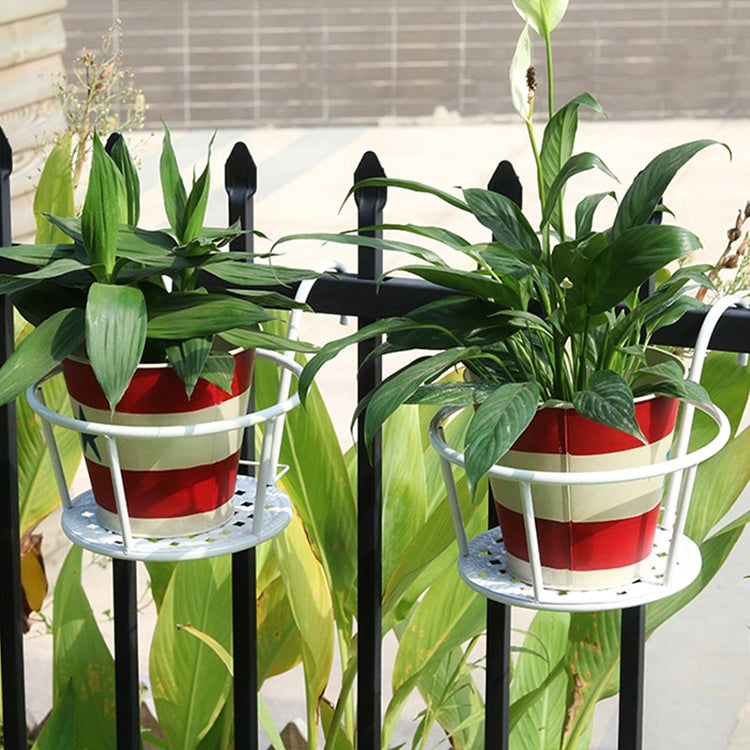 Iron Metal Railing Potted Plant Shelves Hanging Flowerpot Rack (White)