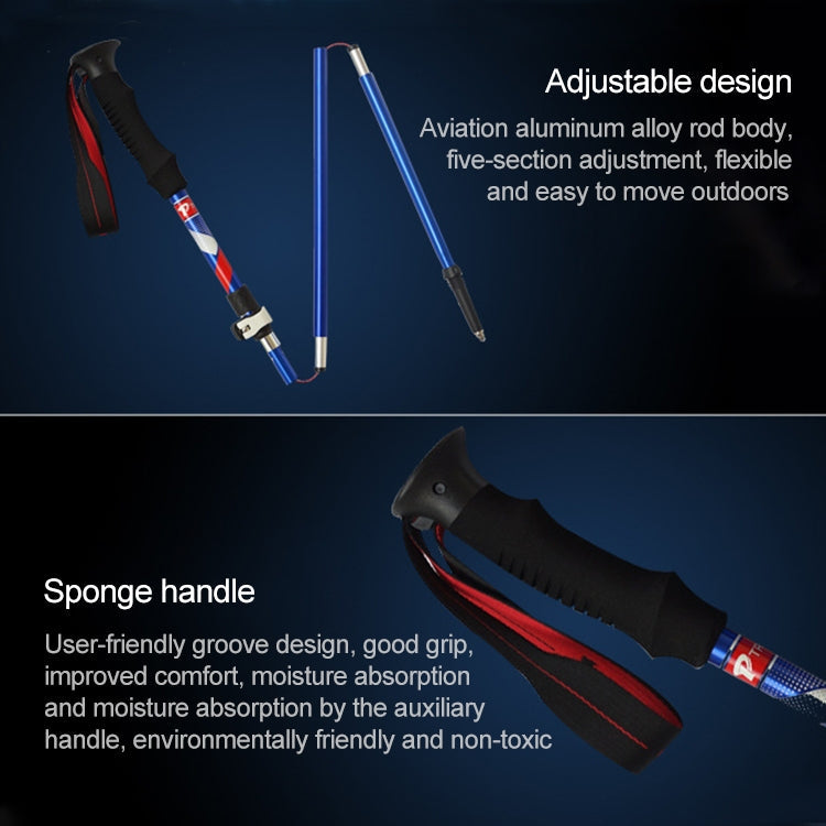 5 Node Portable Foldable Aluminium Alloy Alpenstocks Trekking Poles, Folding Length : 35CM (Blue)