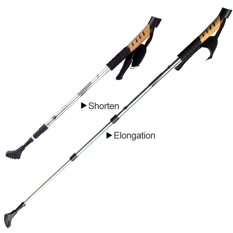 KODENOR Outdoor Mountaineering Portable Foldable Aluminium Alloy Straight Handle Alpenstocks Trekking Poles, Length : 66-135CM (Silver)