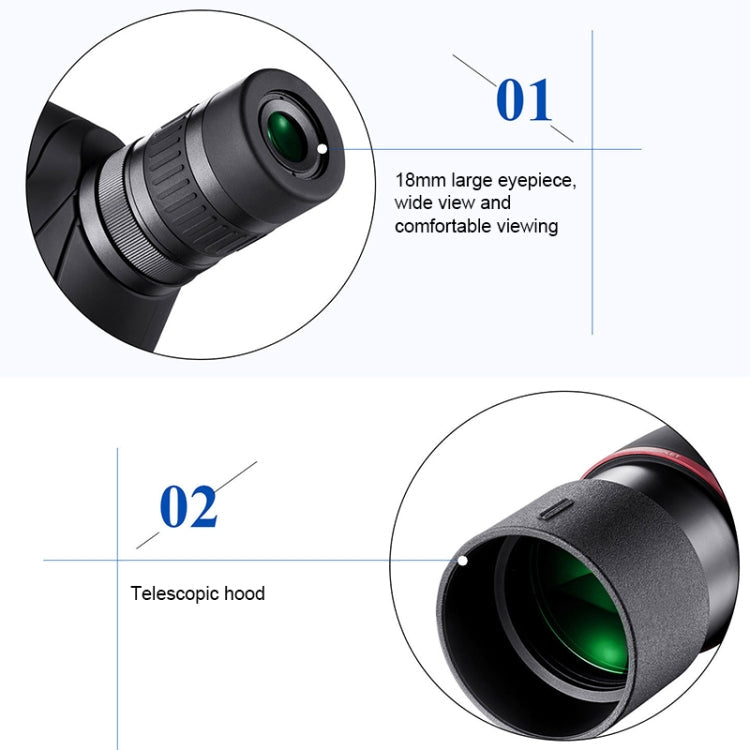 HTK-72 20x-60x High Definition Night Vision Zoom Monocular Telescope for Outdoor Camping Birdwatching with Tripod(Black)