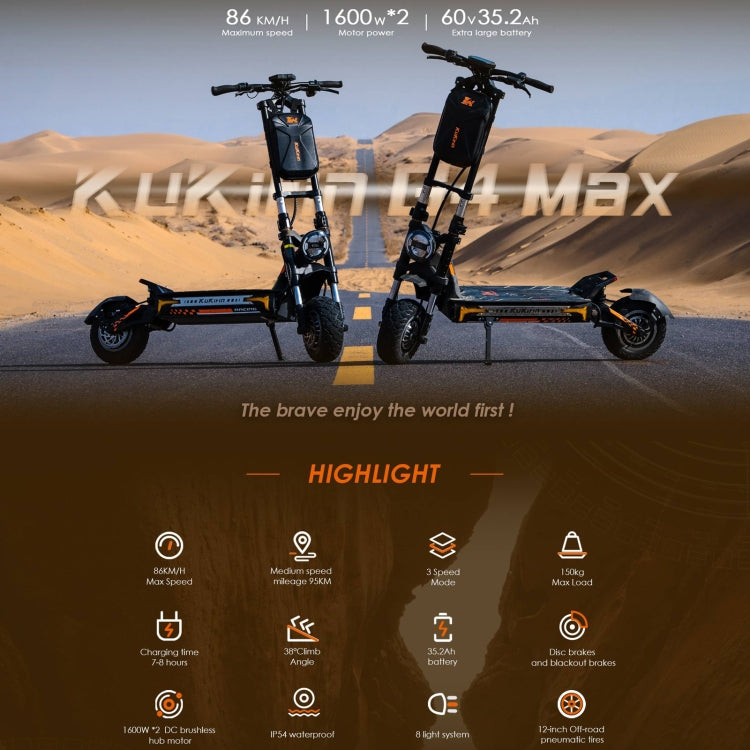 [EU Warehouse] Kukirin G4 Max 12 inch Tires 3200W 60V 35.2AH Three-speed Folding Electric Offroad Scooter with LED Display