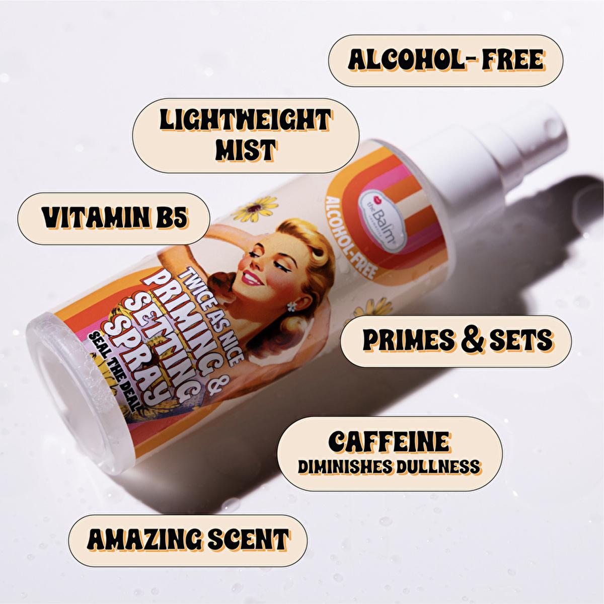 theBalm Twice as Nice: Makeup Setting Spray & Primer - Alcohol-Free, Vitamin B5 & Caffeine - Long Lasting, Flawless Finish