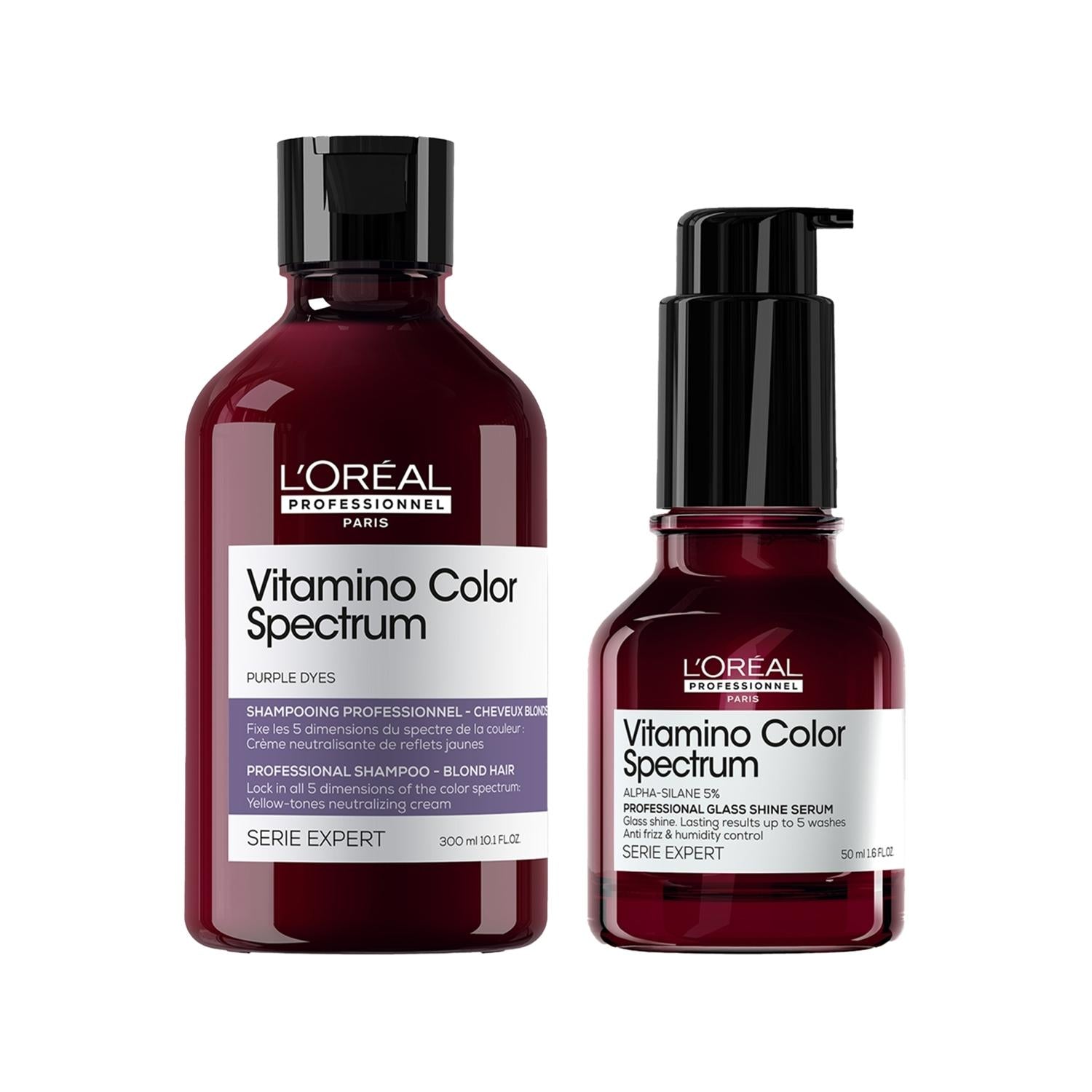 Loreal Professionnel Vitamino Color Spectrum: Tone & Shine Blonde Hair Care Set | Neutralize Yellow, Boost Vibrancy