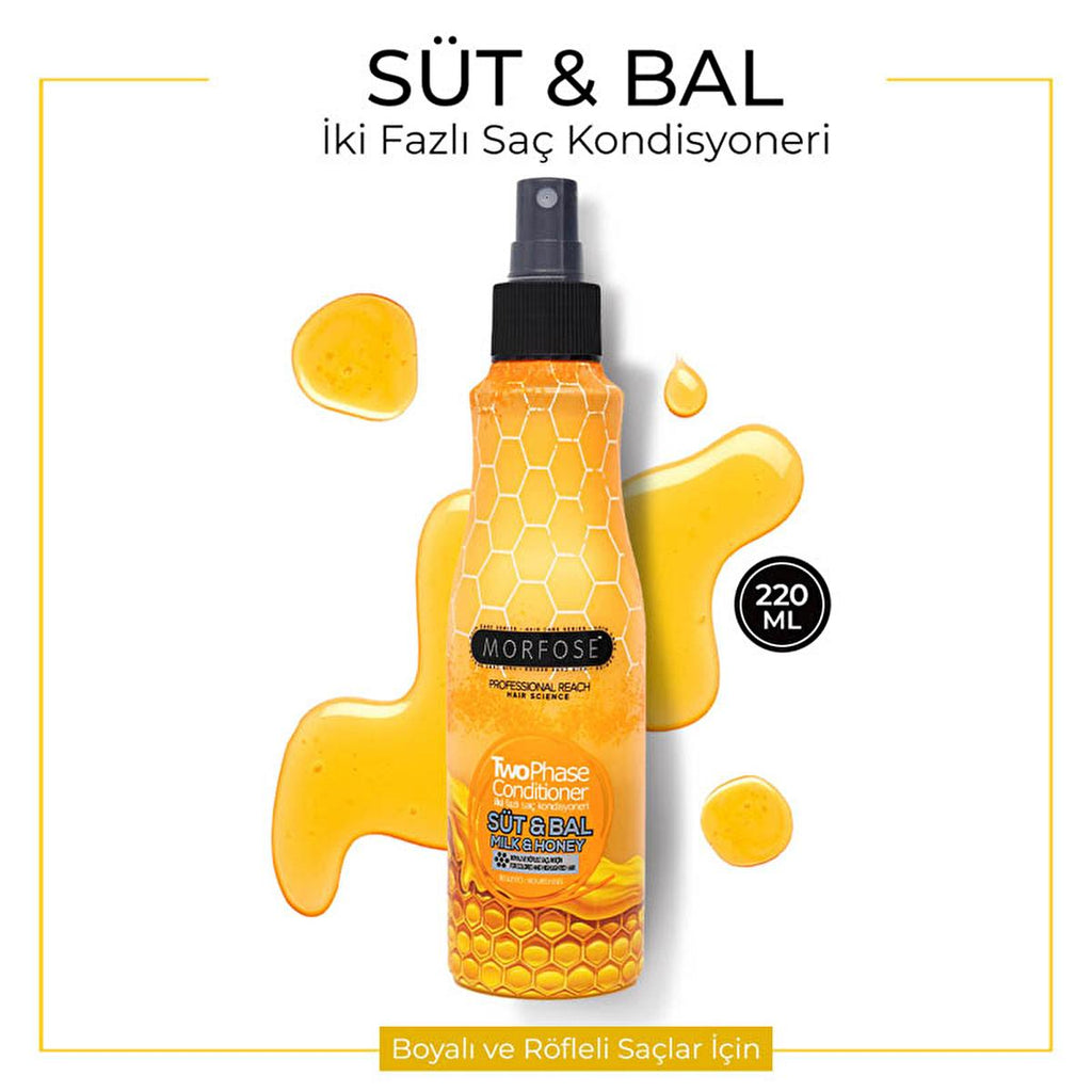 Morfose Milk & Honey Double Phase Leave-In Conditioner & Heat Protectant Spray for Nourished Hair - 7.45 fl oz