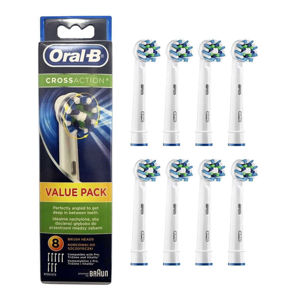 Oral-B CrossAction Replacement Brush Heads, White, 8 Count
