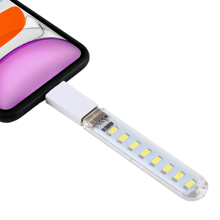 8LEDs 5V 200LM USB LED Book Light Portable Night Light, with 8 Pin Adapter(White Light)