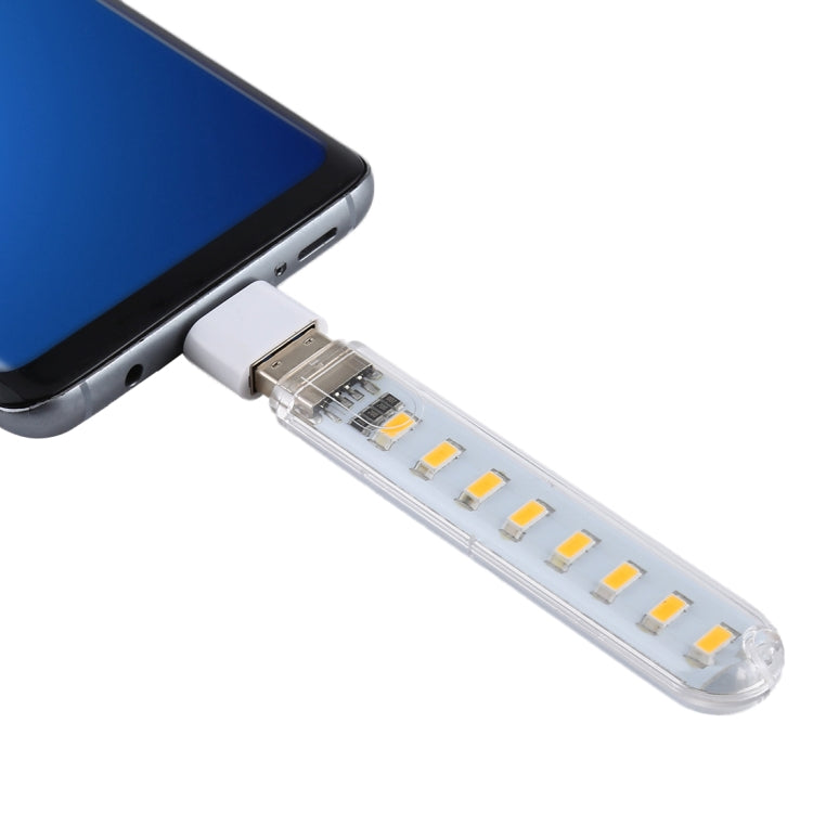 8LEDs 5V 200LM USB LED Book Light Portable Night Light, with Type-C Adapter(Warm White)