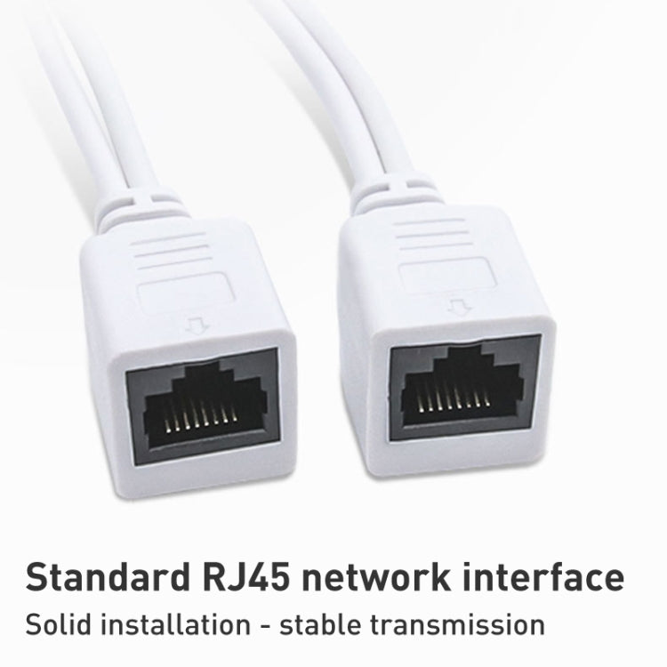 2 in 1 RJ45 POE Injector and Splitter Cable Set with 2.1x 5.5mm Female & Male DC Jack(White)