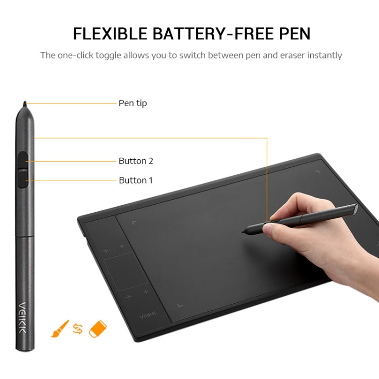 VEIKK A30 10x6 inch 5080 LPI Smart Touch Electronic Graphic Tablet, with Type-c Interface
