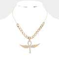 Rhinestone Embellished Metal Angel Wing Key Pendant Chain Necklace