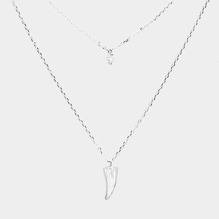 Layered Brass Cubic Zirconia Metal Horn Pendants Necklace