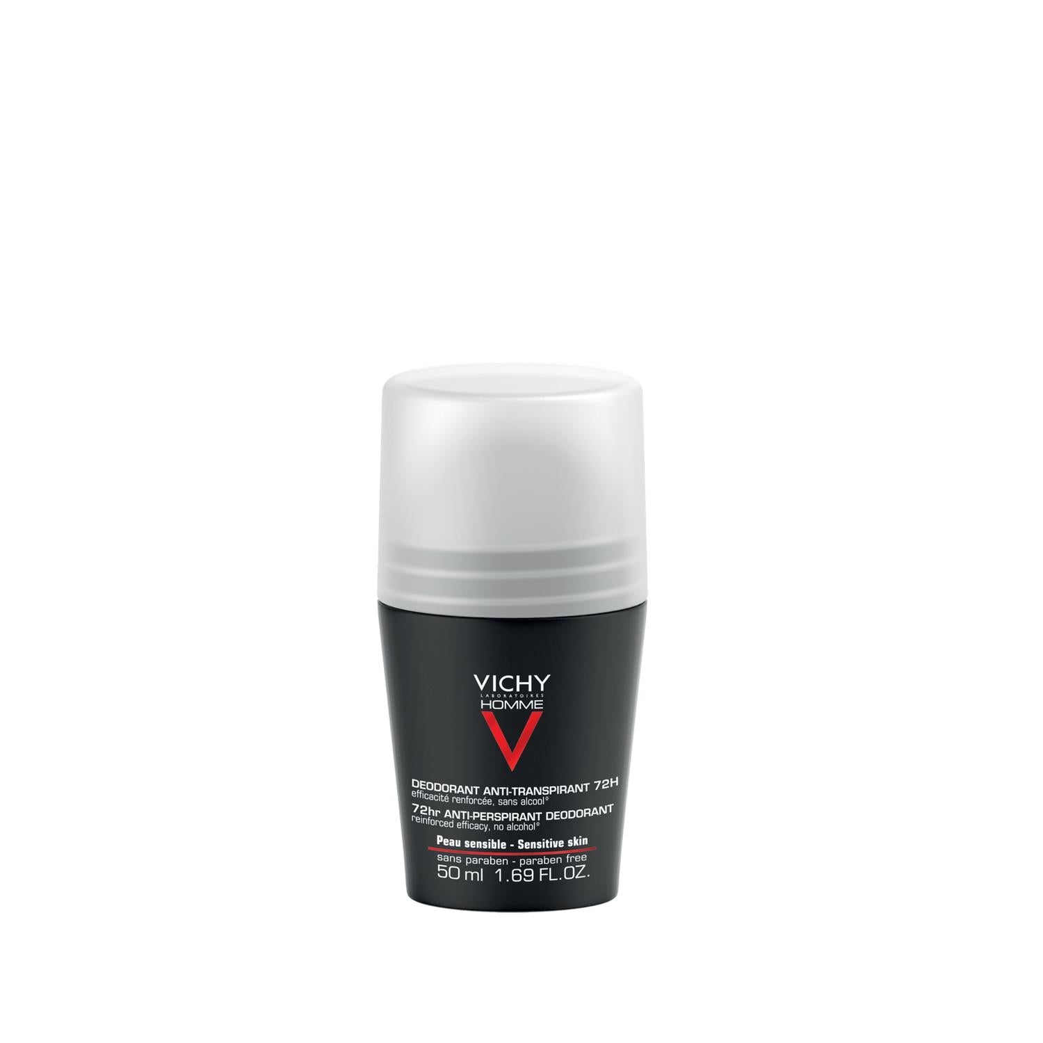 Vichy Vichy Homme Anti-Transpirant 72h Sweat Protection Roll-On Deodorant for Men with Sensitive Skin - Men's Deodorant