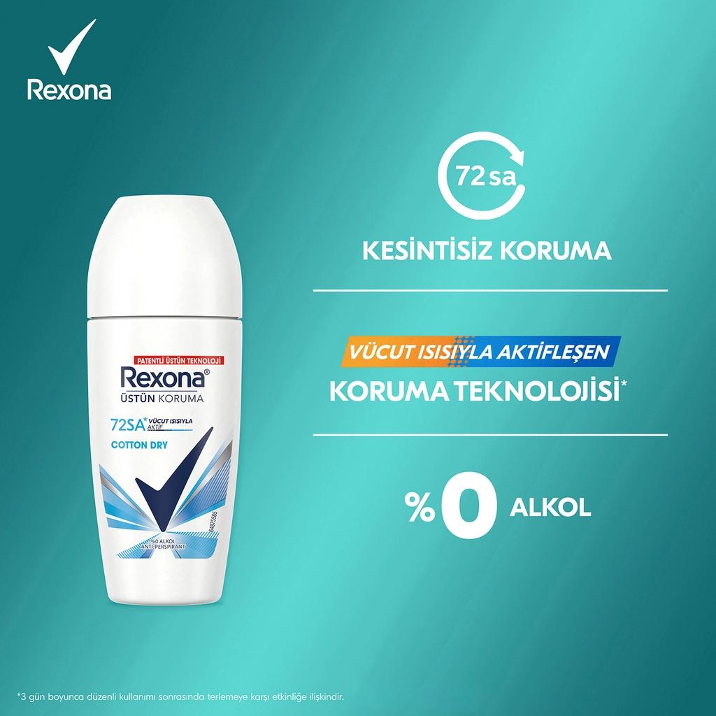Rexona Cotton Dry Roll-On Deodorant with 72H Protection 50ml