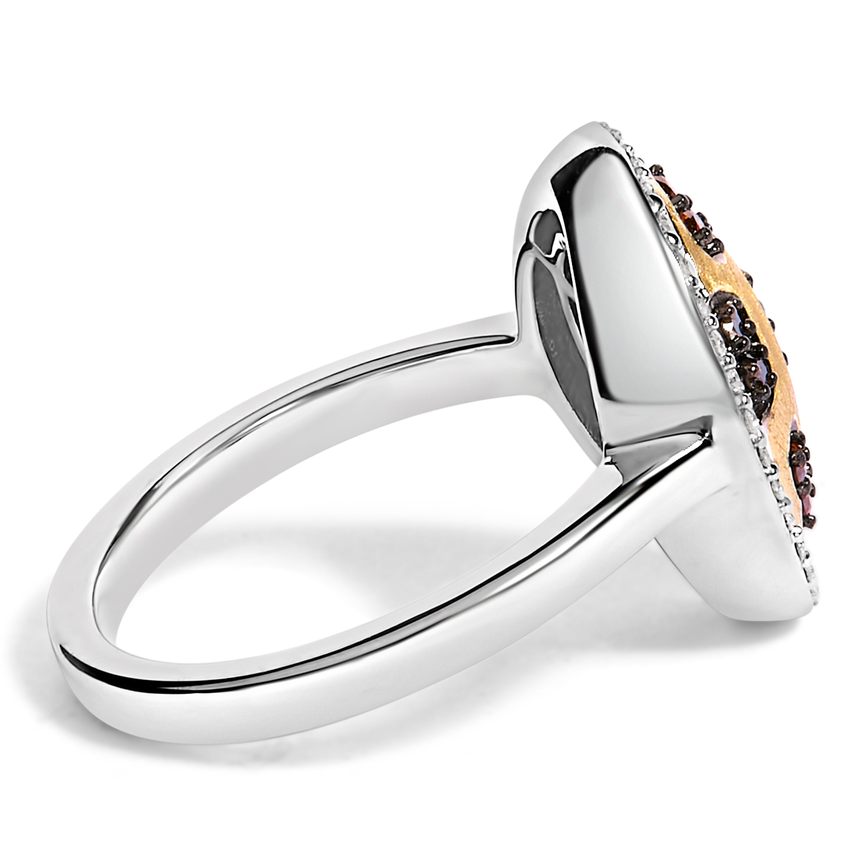 10K Yellow Gold Plated Sterling Silver 1/3 Cttw Oval Mixed Diamond Halo Shield Ring