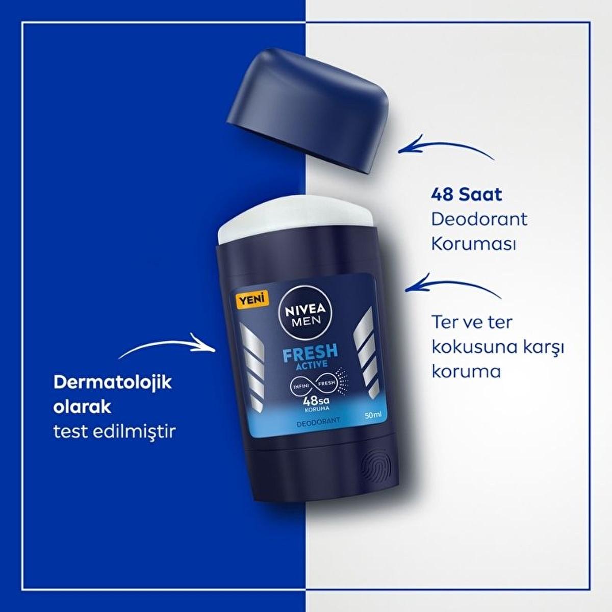 Nivea Men Fresh Active Deodorant for Men - 48 Hour Protection, Long-Lasting Freshness, Dermatologically Tested - Nivea Men Deodorant