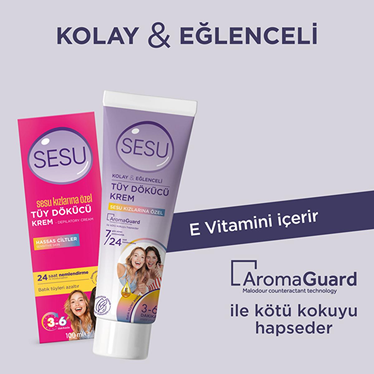 Sesu Hair Removal Cream for Sensitive Skin - Easy & Effective Depilatory Cream for Women, 3.38 fl oz