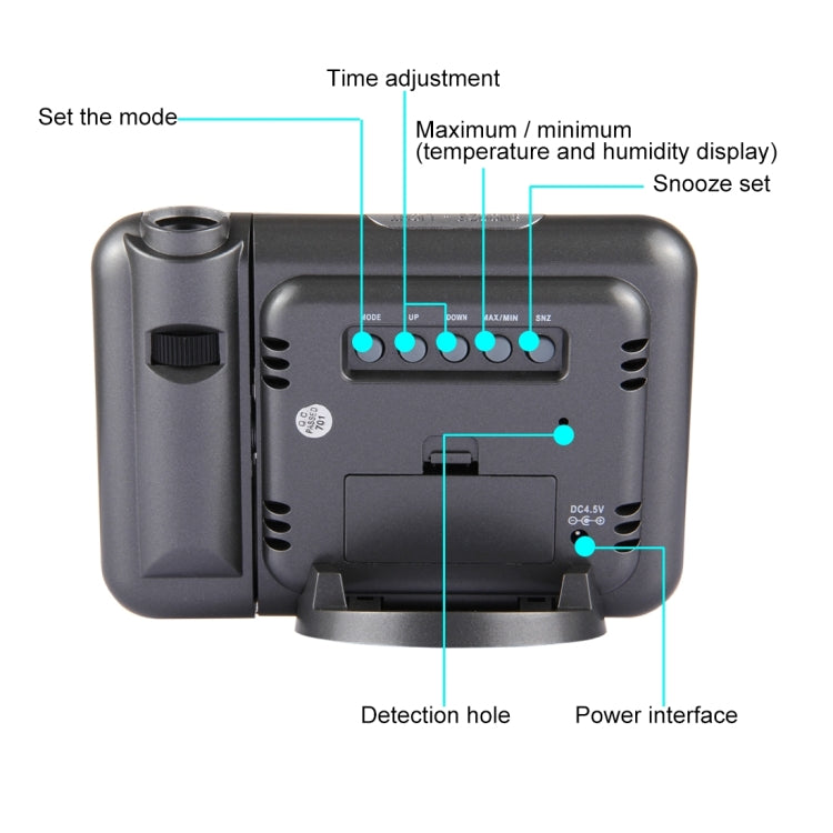 Multifunctional Digital Color LCD Display LED Projection Alarm Clock with Weather Station / Temperature / Humidity / Calendar(Black)