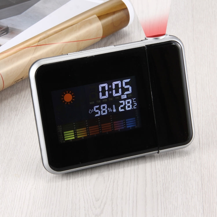Multifunctional Digital Color LCD Display LED Projection Alarm Clock with Weather Station / Temperature / Humidity / Calendar(Black)