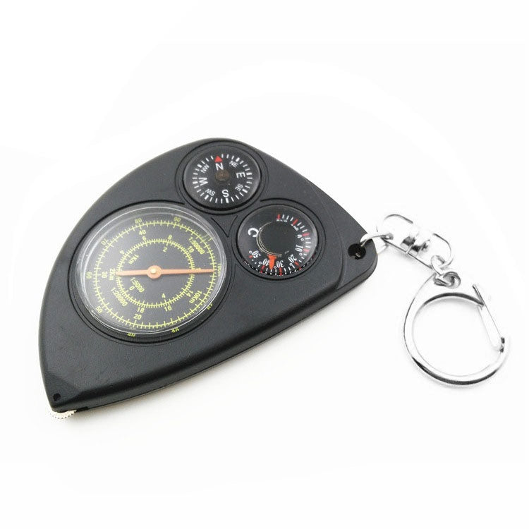 3-in-1 Portable Map Distance Measuring Measurer + Compass + Thermometer with Key Chain for Outdoor Camping Hiking(Black)