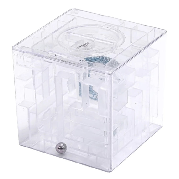 3D Puzzle Transparent Money Maze Bank Saving Coin Gift Box(White)