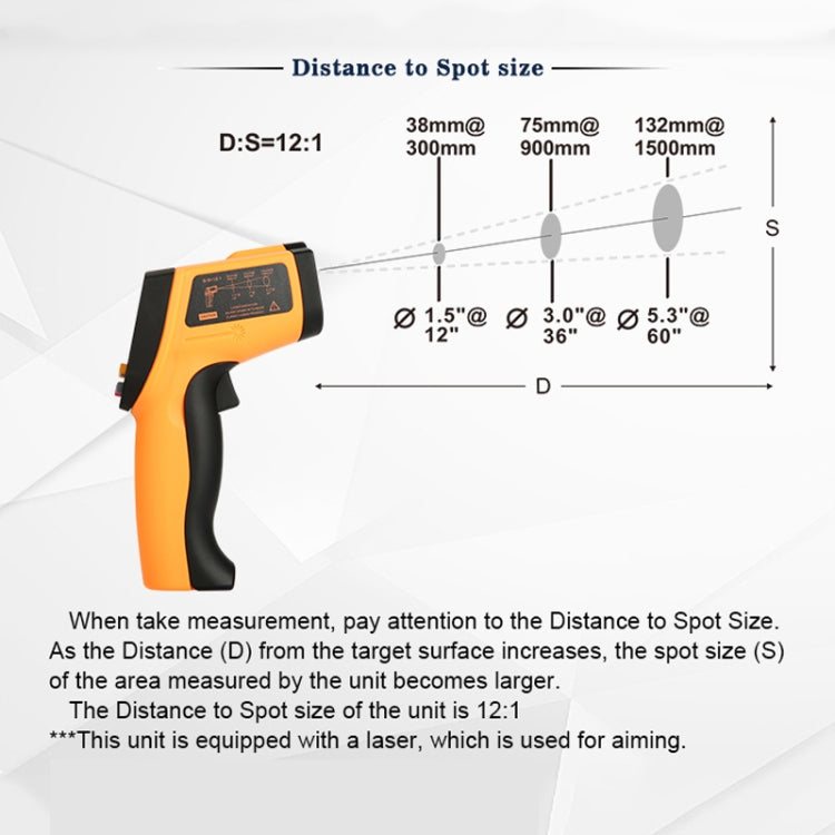 Infrared Thermometer, Temperature Range: -18 - 1150 Degrees Celsius(Orange)
