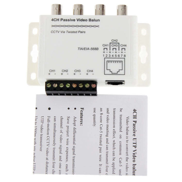 4 CH Passive UTP Video Balun / CCTV Via Twisted Pairs