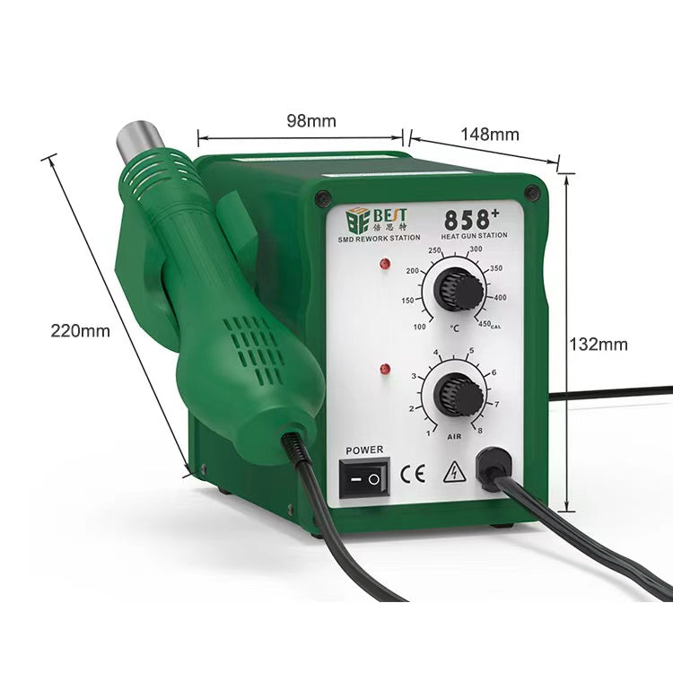 BEST BST-858+ AC 220V 50Hz 650W Adjustable Temperature Unleaded Hot Air Gun with Helical Wind(Green)