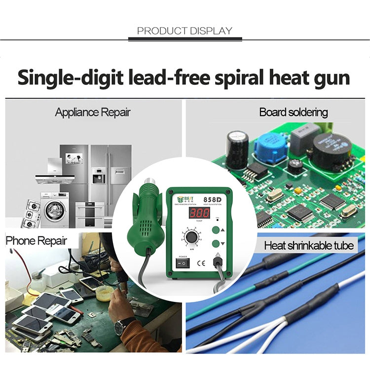 BEST BST-858D+ AC 220V 50Hz 650W LED Displayer Adjustable Temperature Unleaded Hot Air Gun with Helical Wind(Green)