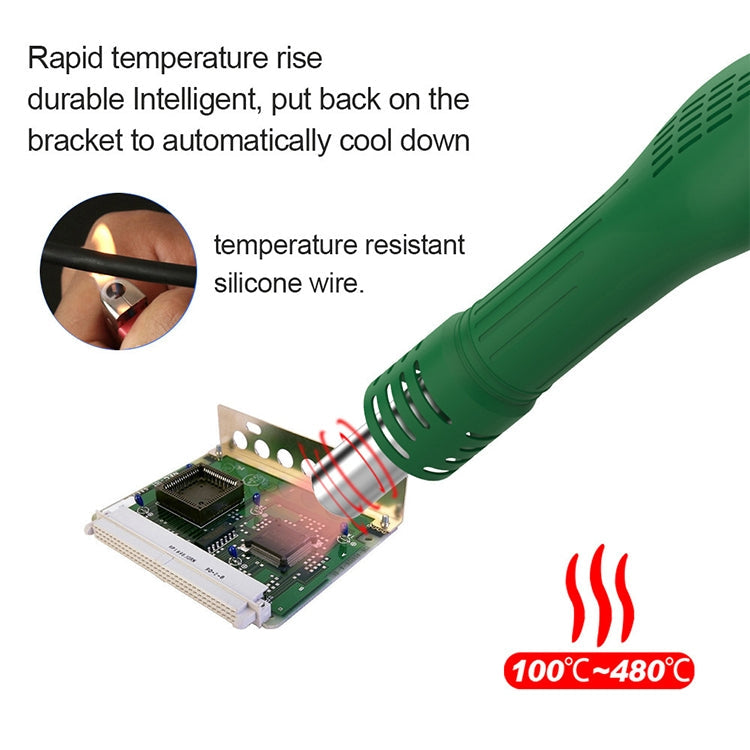 BEST BST-858D+ AC 220V 50Hz 650W LED Displayer Adjustable Temperature Unleaded Hot Air Gun with Helical Wind(Green)