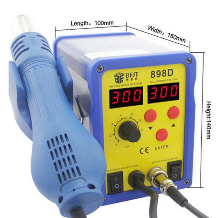 BEST BST-898D 2 in 1 AC 220V 720W LED Displayer Helical Wind Adjustable Temperature Unleaded Hot Air Gun + Solder Station & Soldering Iron(Blue)
