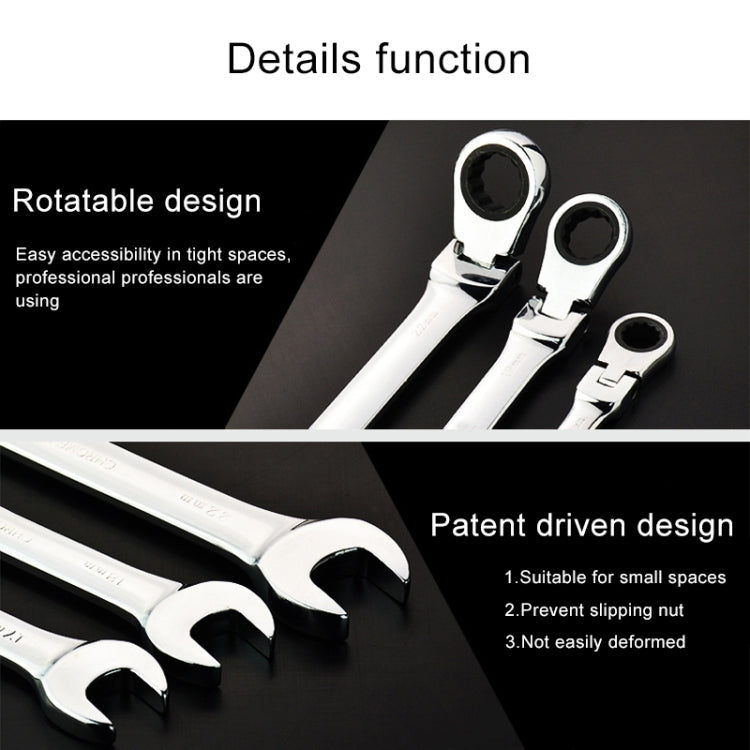 19mm Dual-use Opening Plum Ratcheting Angled Wrench , Length: 24.5cm(Silver)