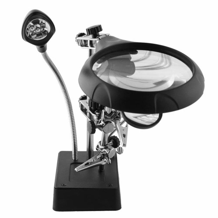 5 LED Auxiliary Clip Magnifier AC/DC Interchangeable with Soldering Stand & Two Magnifier, EU Plug(Silver)