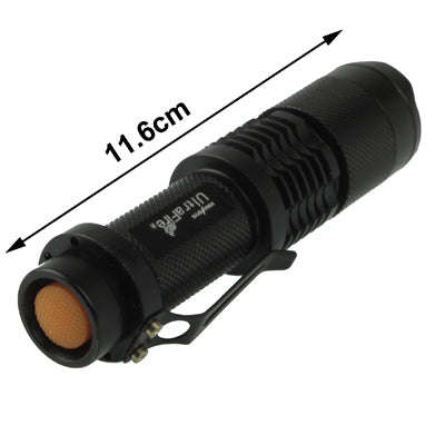 UltraFire Focus Flashlight, 3 Mode, XM-L T6 LED, White Light, Luminous Flux: 700lm, Length: 11.6cm(Black)