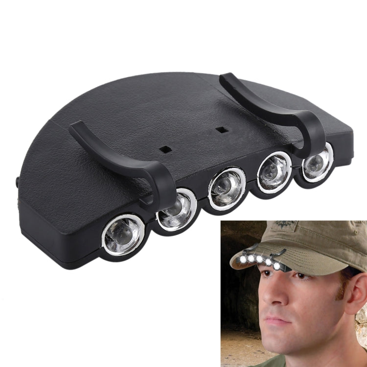 Head Light Lamp Cap Torch Bulb, 5 LED White Light, for Outdoor Fishing Camping Hunting(Black)