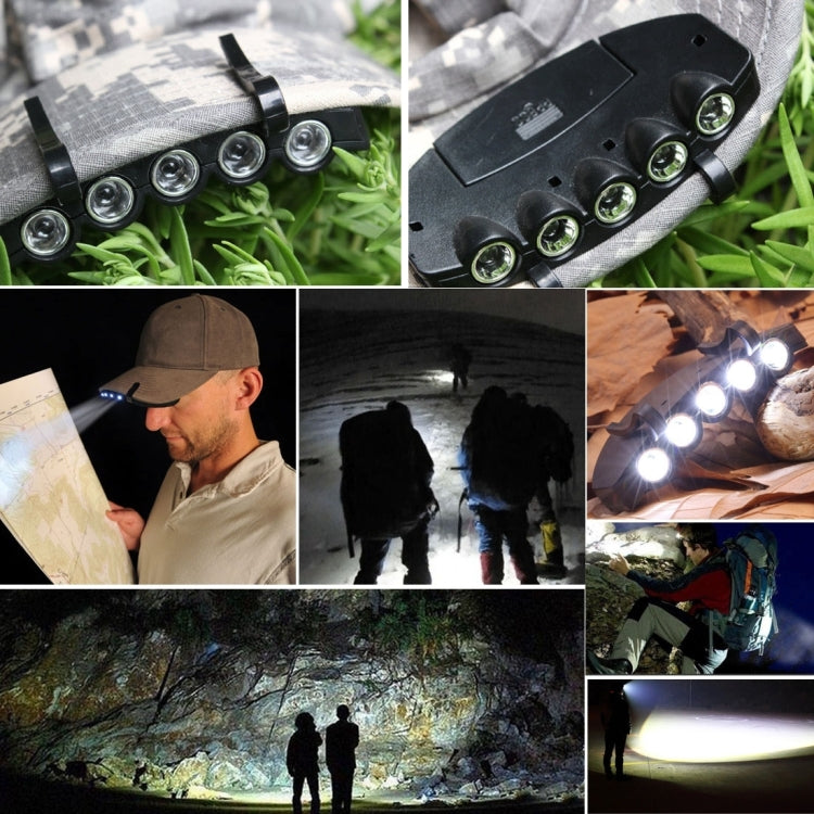 Head Light Lamp Cap Torch Bulb, 5 LED White Light, for Outdoor Fishing Camping Hunting(Black)
