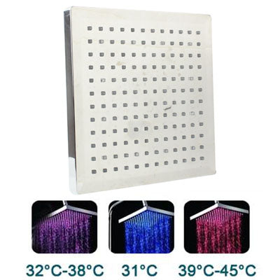 Square Temperature Sensor 3-Color (Blue / Pink / Red) LED Showerhead(Silver)
