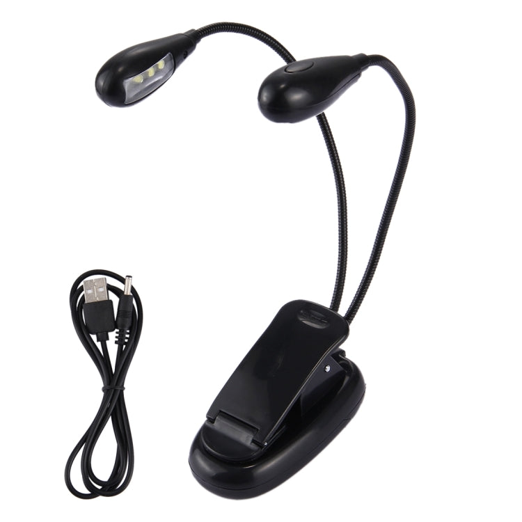 2 Arm LED Book Light, Dual Arms Clip On LED Light For Reading Camping Hiking(Black)