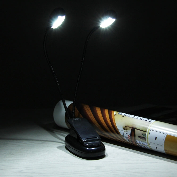 2 Arm LED Book Light, Dual Arms Clip On LED Light For Reading Camping Hiking(Black)