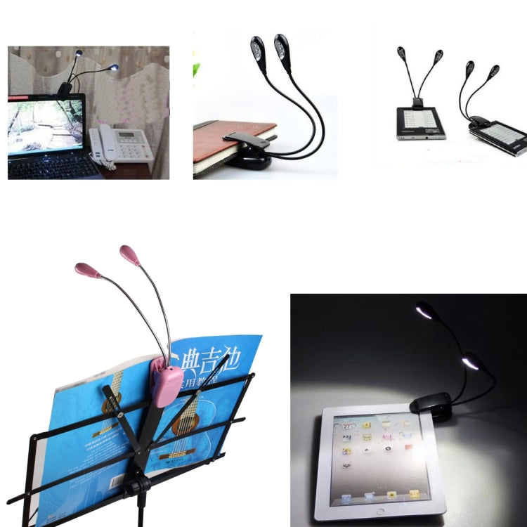 2 Arm LED Book Light, Dual Arms Clip On LED Light For Reading Camping Hiking(Black)