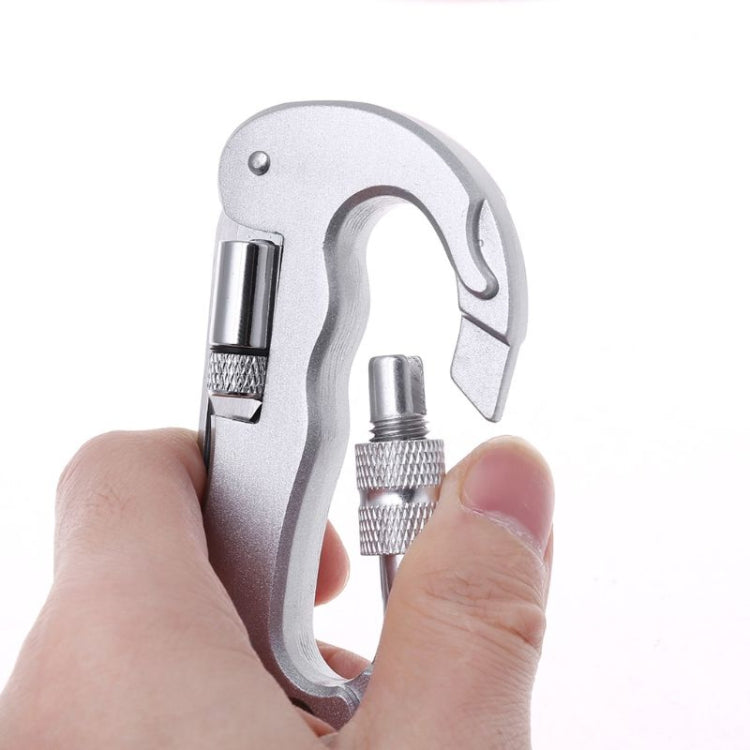 Heavy Duty D Shape Carabiner Clip-On Clamp Key Chain Hook with Dual Knife & LED Torch(Silver)