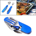 6-in-1 Stainless Steel Travel / Camping Folding Cutlery Set, Spoon + Fork + Knife +  Bottle Opener Set(Blue)