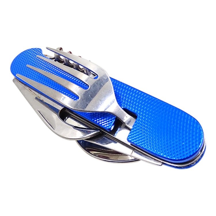 6-in-1 Stainless Steel Travel / Camping Folding Cutlery Set, Spoon + Fork + Knife +  Bottle Opener Set(Blue)