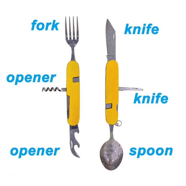 6-in-1 Stainless Steel Travel / Camping Folding Cutlery Set, Spoon + Fork + Knife +  Bottle Opener Set(Blue)