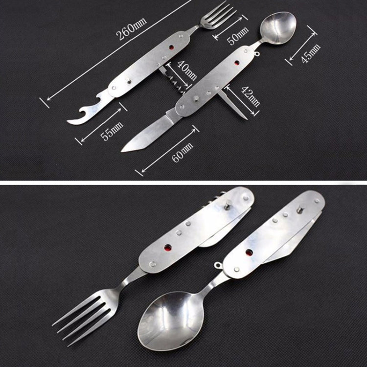 6-in-1 Stainless Steel Travel / Camping Folding Cutlery Set, Spoon + Fork + Knife +  Bottle Opener Set(Blue)
